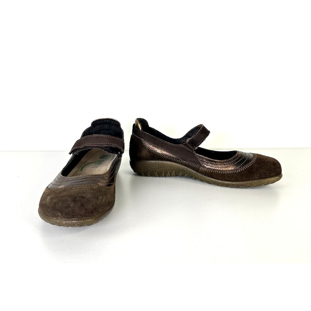Naot Kirei Copper Brown Suede Women's EU 38 US 7 Slip On Hook & Loop Mary Janes